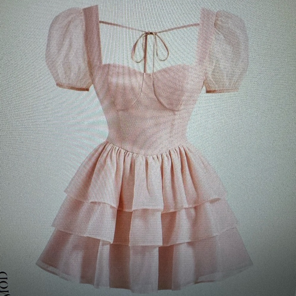 Solid Puff Sleeve Layered Ruffle Hem Dress - Size Small - Picture 2 of 10
